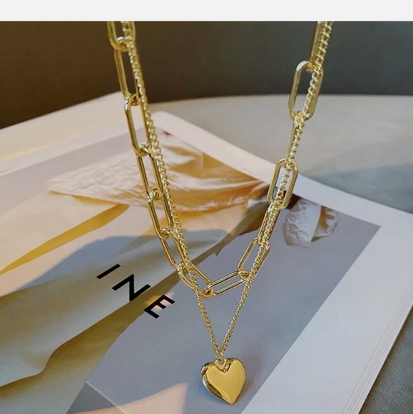 Double Layer Gold Tone Heart Necklace - Picture 8 of 11